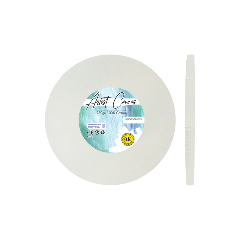 LIENZO C/BASTIDOR REDONDO `SA` 1.8 GRAPA LATERAL PQ.1pz.VINTAGE 280gr.DIAM.40cm.(16