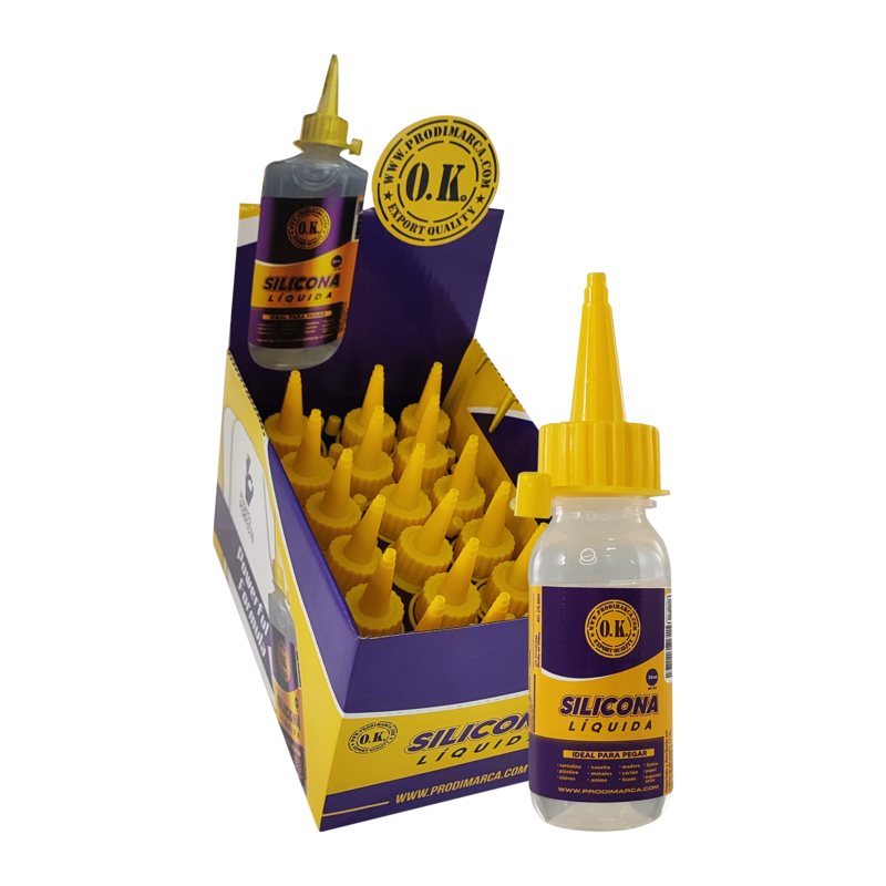 PEGAMENTO SILICONA (SI) LIQUIDA `OK` P/FOAMYS/PAPELES/USO GENERAL CJ.24pz.x30cc.C/U.