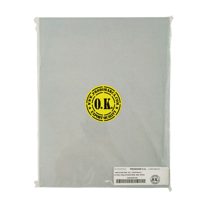 CARTULINA FINA `WT` 216X279mm.PQ.100pz.250gr.ECONATURAL AZUL ROCA