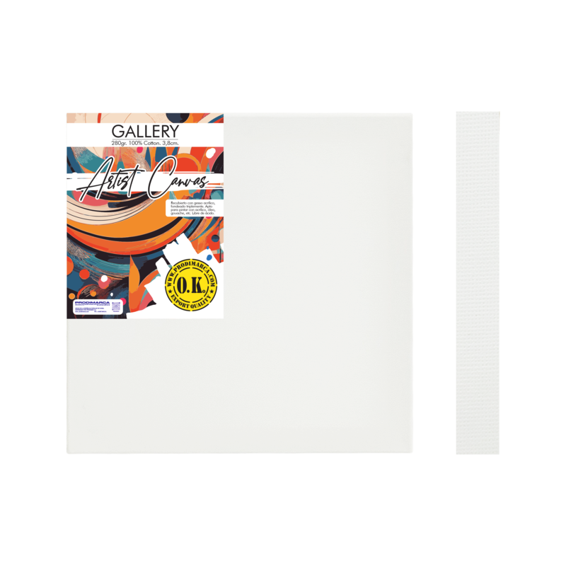 LIENZO C/BASTIDOR C/CUÑAS `SA` 3.8 GRAPA REVERSO PQ.1pz.GALERY 320gr. 40x40cm.(16x16