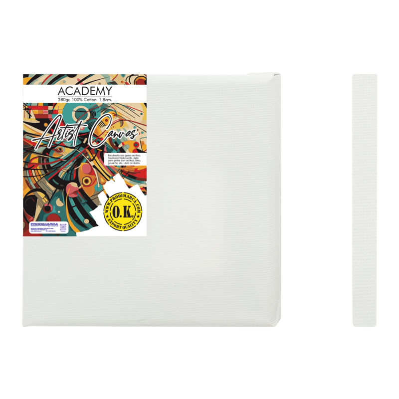LIENZO C/BASTIDOR C/CUÑAS `SA` 1.8 GRAPA REVERSO PQ.1pz.ACADEMY 280gr. 10x10cm.(4x4