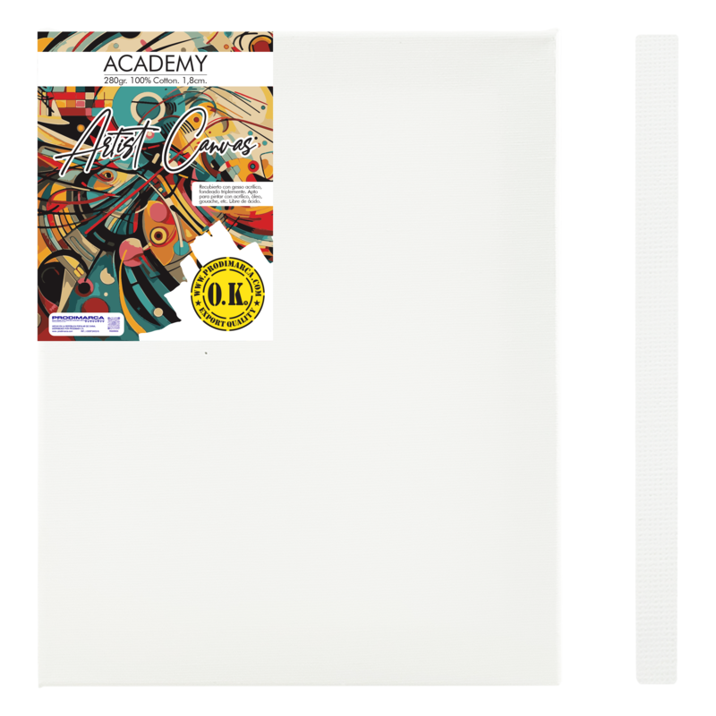 LIENZO C/BASTIDOR C/CUÑAS `SA` 1.8 GRAPA REVERSO PQ.1pz.ACADEMY 280gr. 20x25cm.(8x10