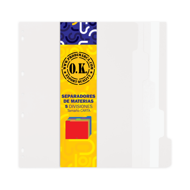 SEPARADORES DE 8 DIVISIONES `OK` BLANCO 180GR.CARTA PQ.10JG.229X279MM.(9X11