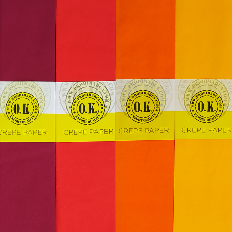 PAPEL CREPE COLOR `OK` 20% ELONGACION 0,52X2M.PLEGADO PQ.10PZ