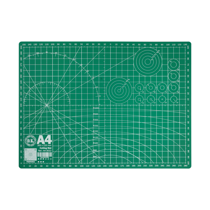 BASE DE CORTE/CUTTING MAT (PVC) OK 300x225x3,0mm.PQ.1pz.DOBLE CARA/RETICULADA VERDE
