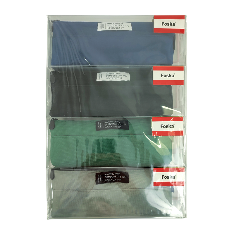 CARTUCHERA T/LONA OXFORD `FK` CJ.4pz.21x8cm.C/BOLSILLO/COLORES VIVOS