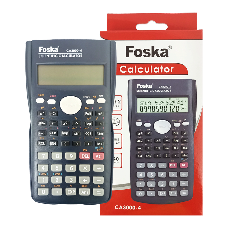 CALCULADORA PORTATIL `FK` CIENTIFICA 10 DIG.240 FUNC.15x12cm.CJ.1pz.BATERIAS D RELOJ/COL.NE