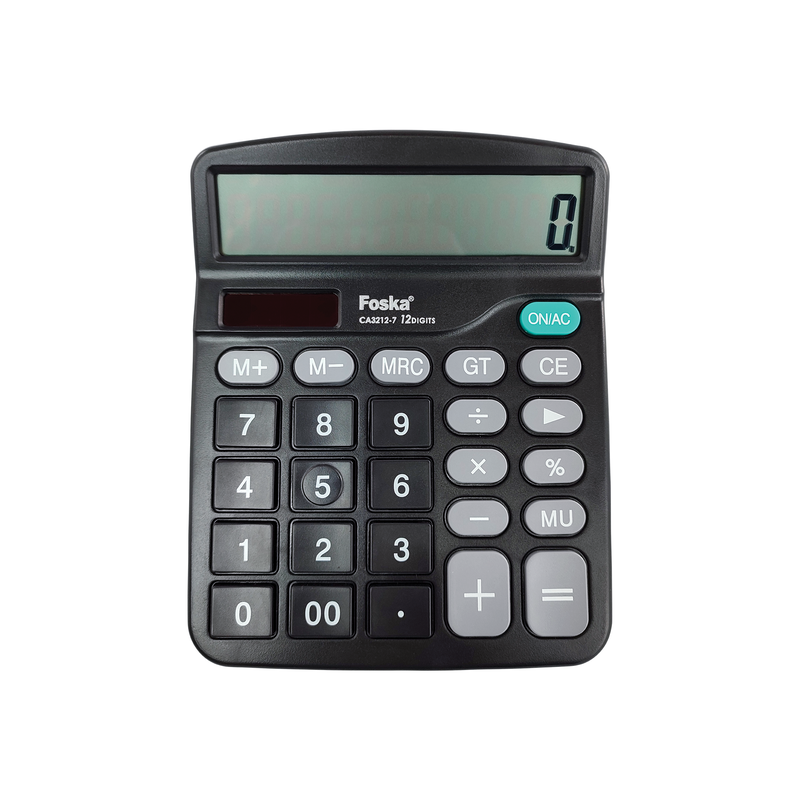 CALCULADORA PORTATIL `FK` T/ABASTO 12 DIG.16x8cm.CJ.1pz.BATERIAS AAA/COLOR NEGRO