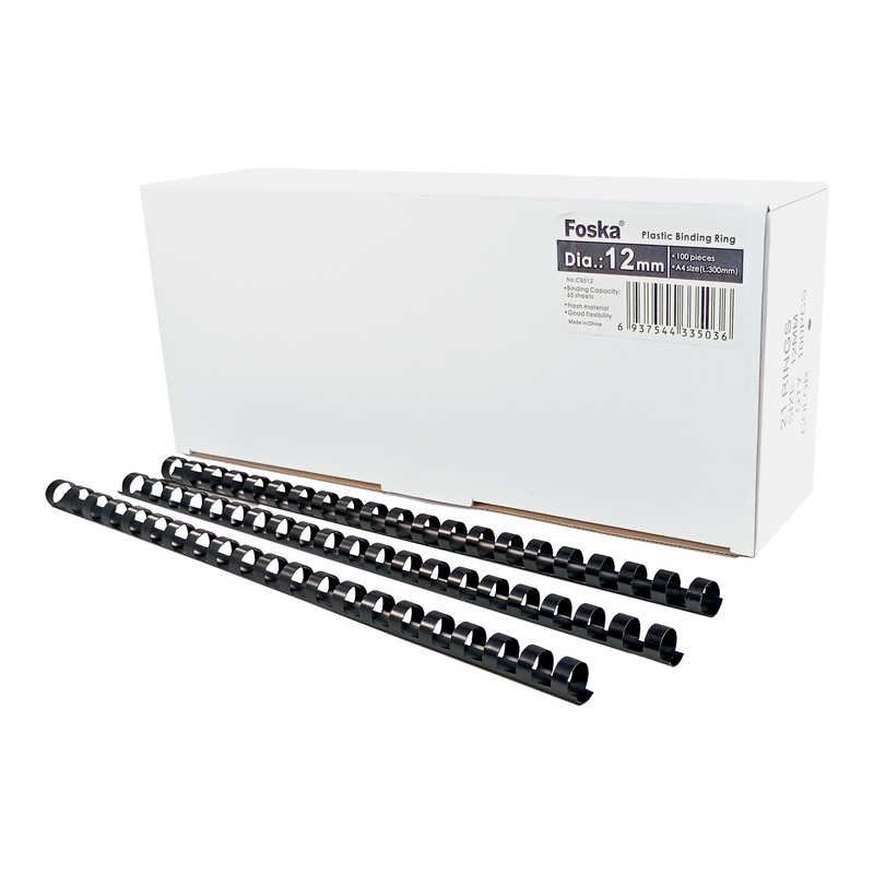 ANILLOS P/ENCUADENACION (PS) FK DIAM.12mm.CAPACIDAD 65hj.LARGO 30cm.PQ.100pz.NEGRO