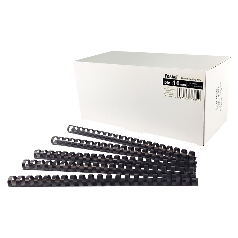 ANILLOS P/ENCUADENACION (PS) FK DIAM.16mm.CAPACIDAD 115hj.LARGO 30cm.PQ.100pz.NEGRO