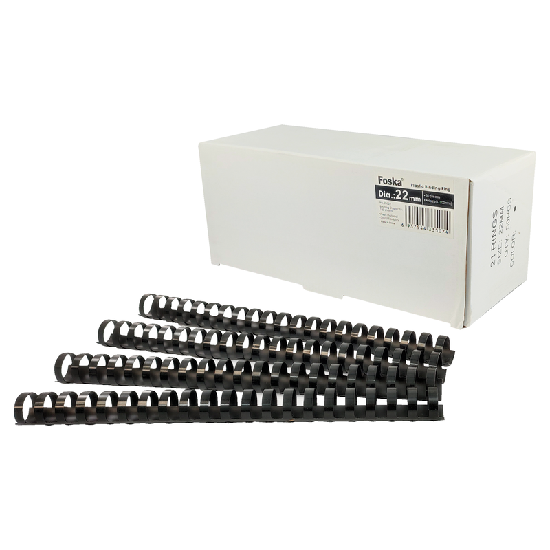 ANILLOS P/ENCUADENACION (PS) FK DIAM.22mm.CAPACIDAD 180hj.LARGO 30cm.PQ. 50pz.NEGRO