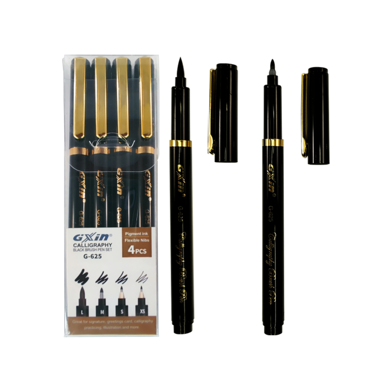 MARCADOR P/CALIGRAFIA MB BASE AGUA C/BRUSH+MEDIO+FINO+E.FINO ST.4pz.NEGRO