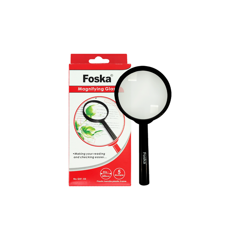 LUPA `FK` DIAM.60mm.BL.1pz.REDONDA/PLASTICO/MANGO RECTO/AUMENTO 5X