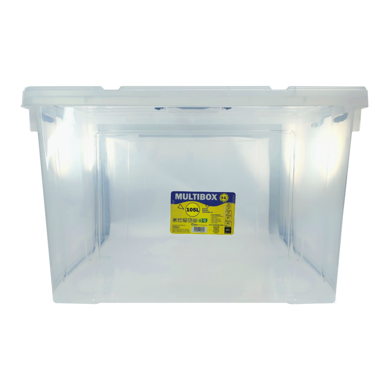 CAJA PLASTICA (PP) TRANSPARENTE OK 105 LITROS 64x44x40cm.EP.1pz./REFORZADA C/TAPA+ASA