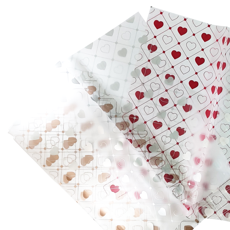 PAPEL FILM COREANO (PPO) OK HANSU TRANSLUCIDO CORAZONES PQ.20PZ.57X57CM