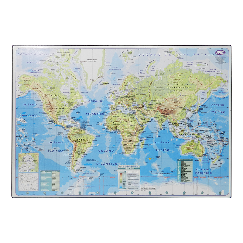 CARPETA-PAD P/ESCRITORIO `MC` PQ.1pz.51x35cm.MAPAMUNDI FISICO/POLITICO