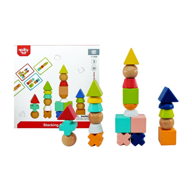 JUEGO DIDACTICO 'KC' FORMAS Y CUERPOS APILABLES P/3 AÑOS O +.JG.1kt.36pz.MADERA/CARTON