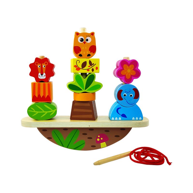 JUEGO DIDACTICO 'KC' ANIMALES APILABLES EN BALANCE P/2 AÑOS O +.JG.1kt.13pz.MDF/ENEBRO