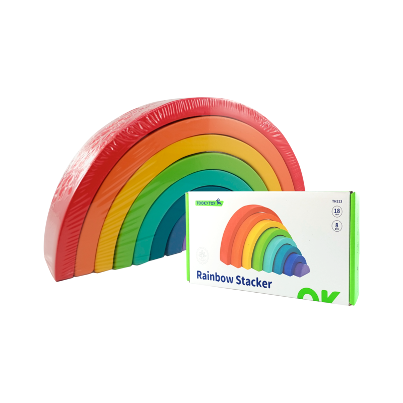 JUEGO DIDACTICO 'KC' MEDIOS ARCOS APILADOS ARCOIRIS P/2 AÑOS O +.JG.1kt.8pz.MADERA PINO