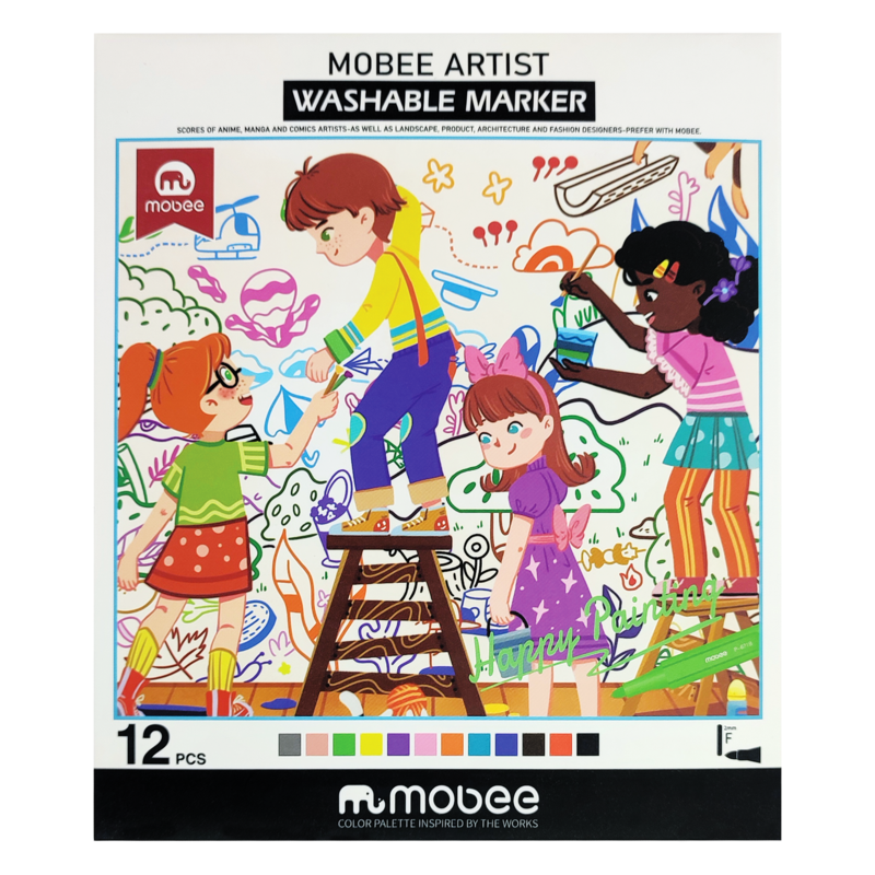 MARCADOR INFANTIL MB LAVABLE PTA.DE SEGURIDAD MEDIA BASE AGUA ET.12pz.COL.SURT.