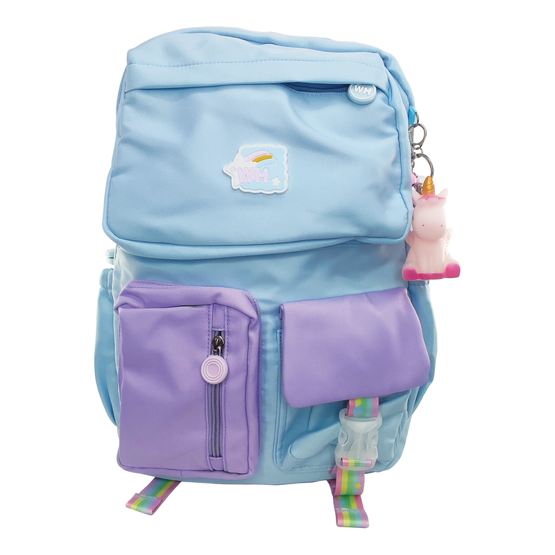 MORRAL ESCOLAR 'FK' ERGONOMICO/IMPERMEABLE/REFLECTIVO EP.1pz.44x31x13cm.PASTEL-AZUL