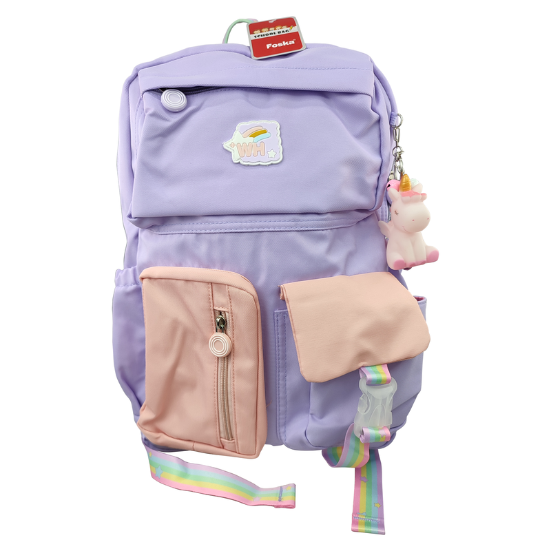 MORRAL ESCOLAR 'FK' ERGONOMICO/IMPERMEABLE/REFLECTIVO EP.1pz.44x31x13cm.PASTEL-MORADO