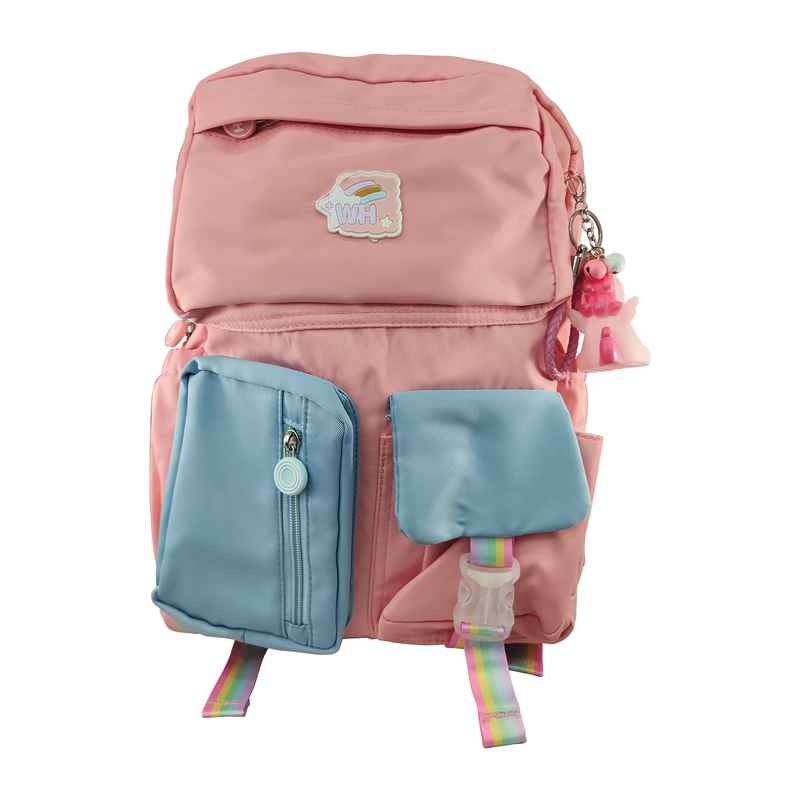 MORRAL ESCOLAR 'FK' ERGONOMICO/IMPERMEABLE/REFLECTIVO EP.1pz.44x31x13cm.PASTEL-ROSA-AZUL