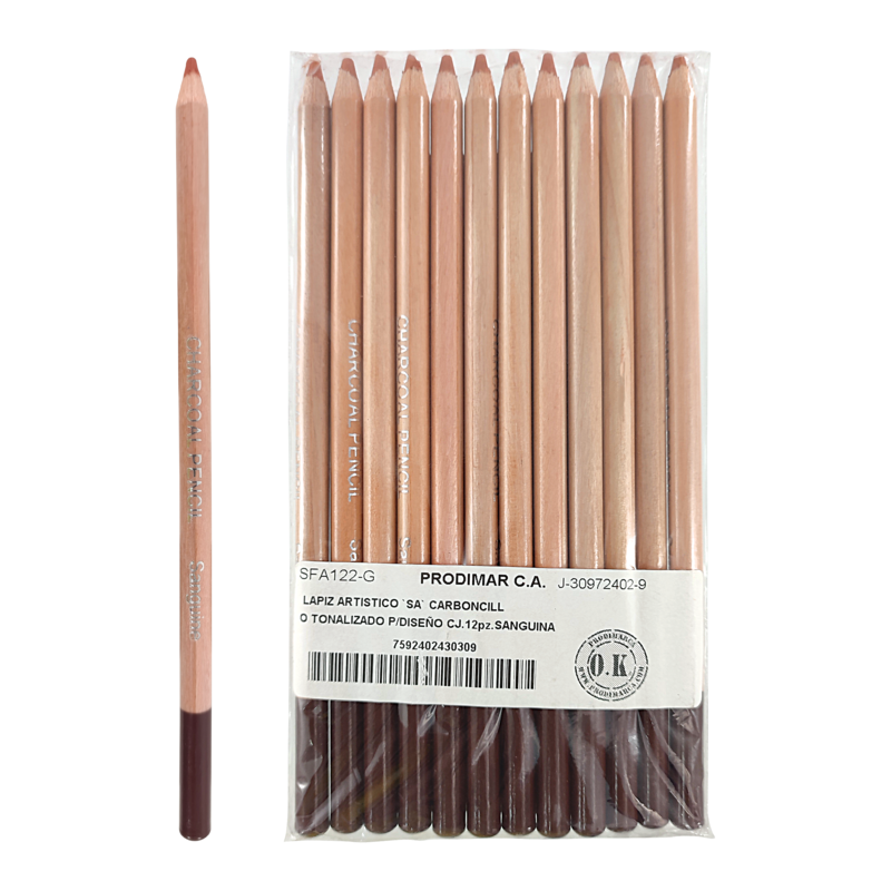LAPIZ ARTISTICO `SA` CARBONCILLO TONALIZADO P/DISEÑO CJ.12pz.SANGUINA