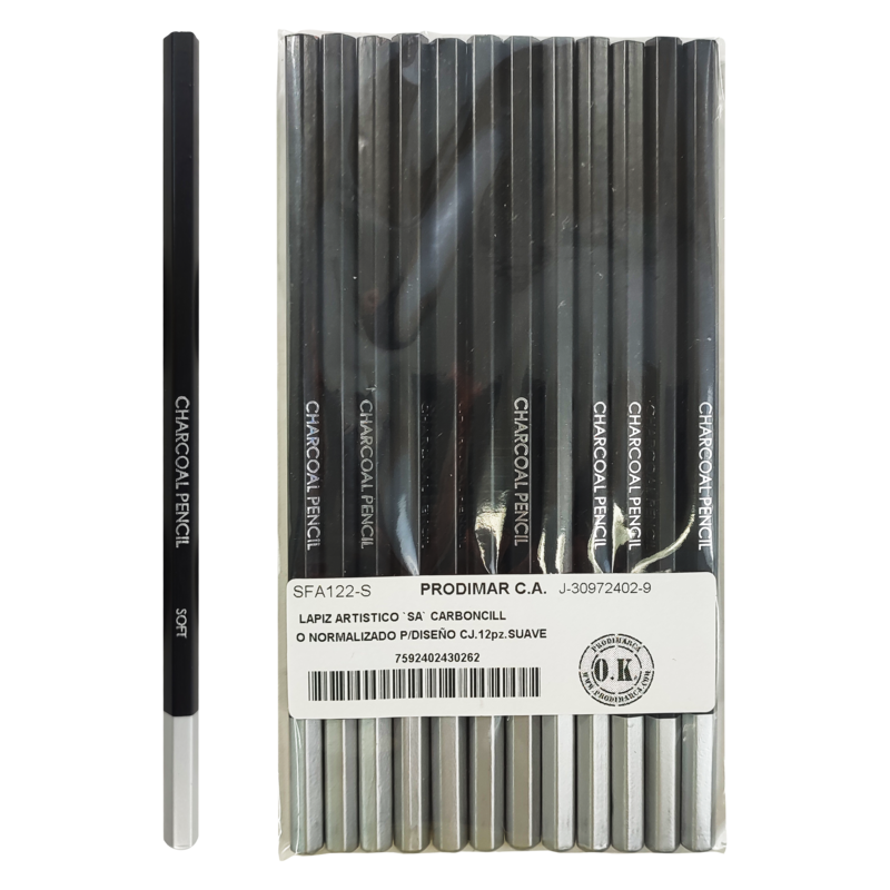 LAPIZ ARTISTICO `SA` CARBONCILLO NORMALIZADO P/DISEÑO CJ.12pz.SUAVE