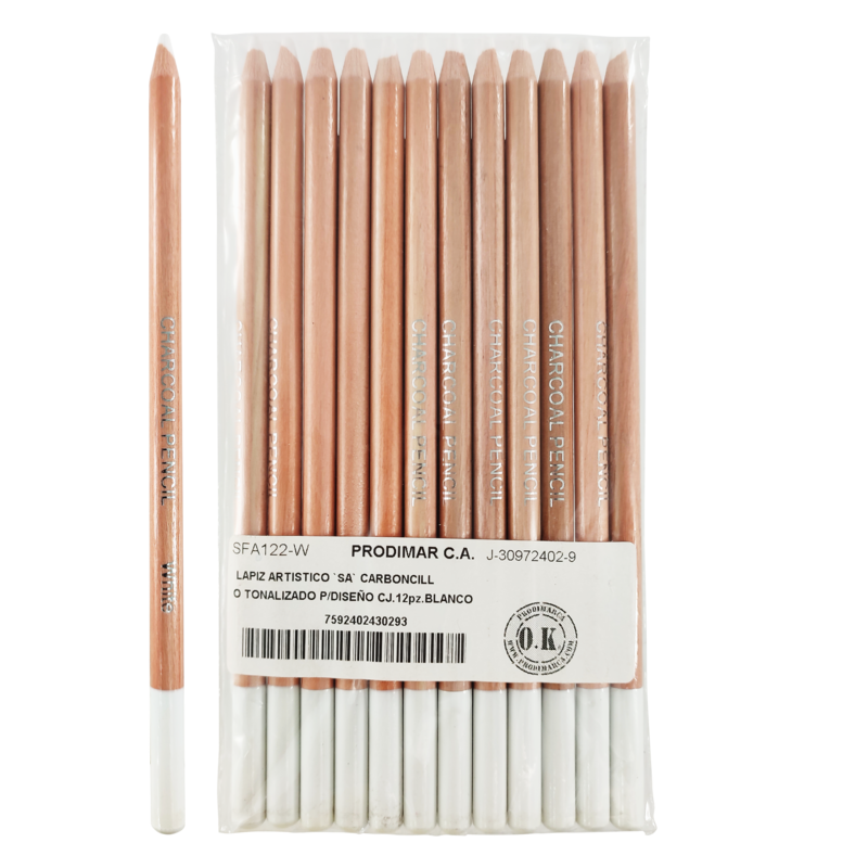 LAPIZ ARTISTICO `SA` CARBONCILLO TONALIZADO P/DISEÑO CJ.12pz.BLANCO