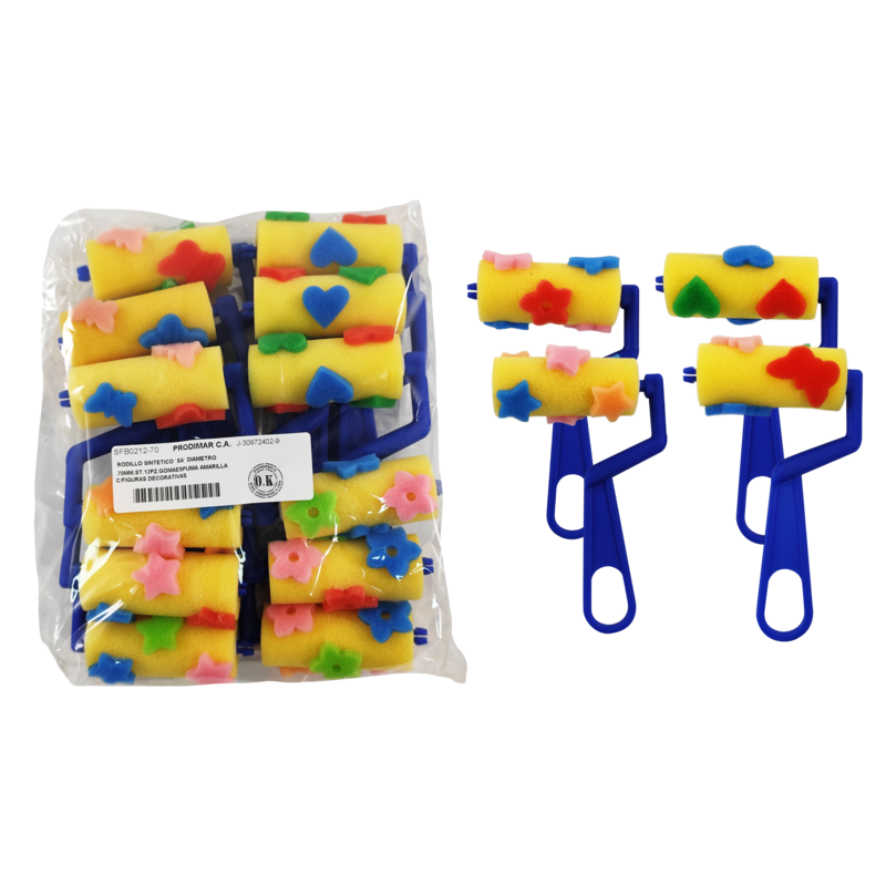 RODILLO SINTETICO `SA` DIAMETRO 70MM.ST.12PZ.GOMAESPUMA AMARILLA C/FIGURAS DECORATIVAS