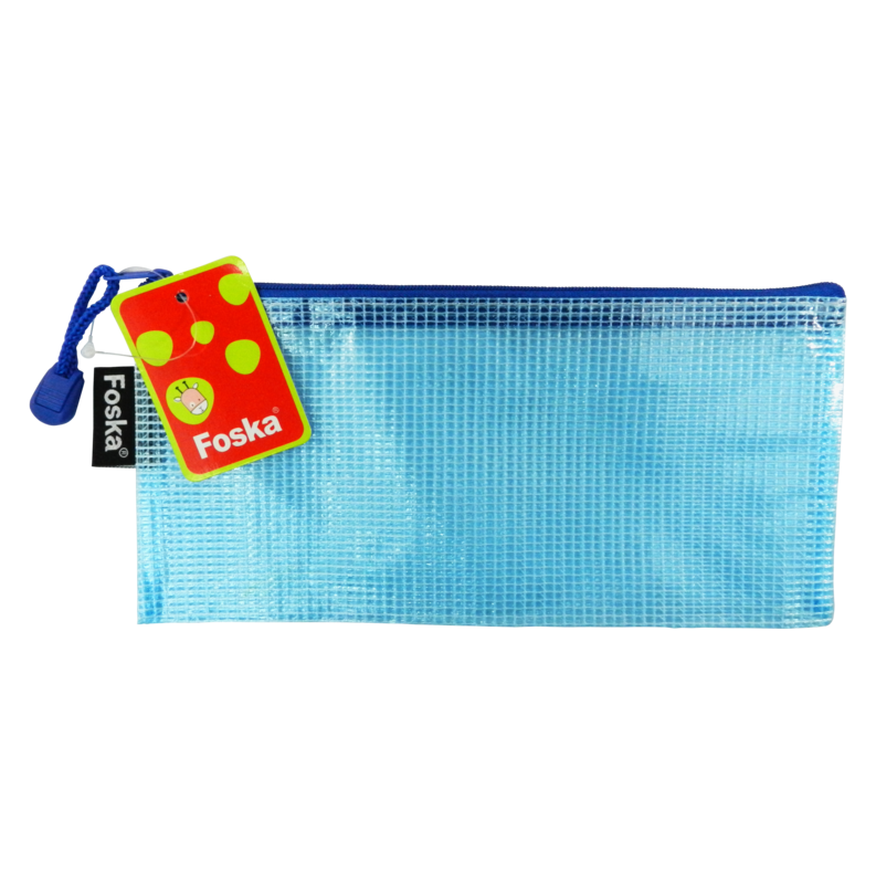 CARTUCHERA T/SOBRE MALLA `FK` PQ.12pz.1/2 CA.23x12cm.C/CIERRE/COL.SURT.TONALIZADO