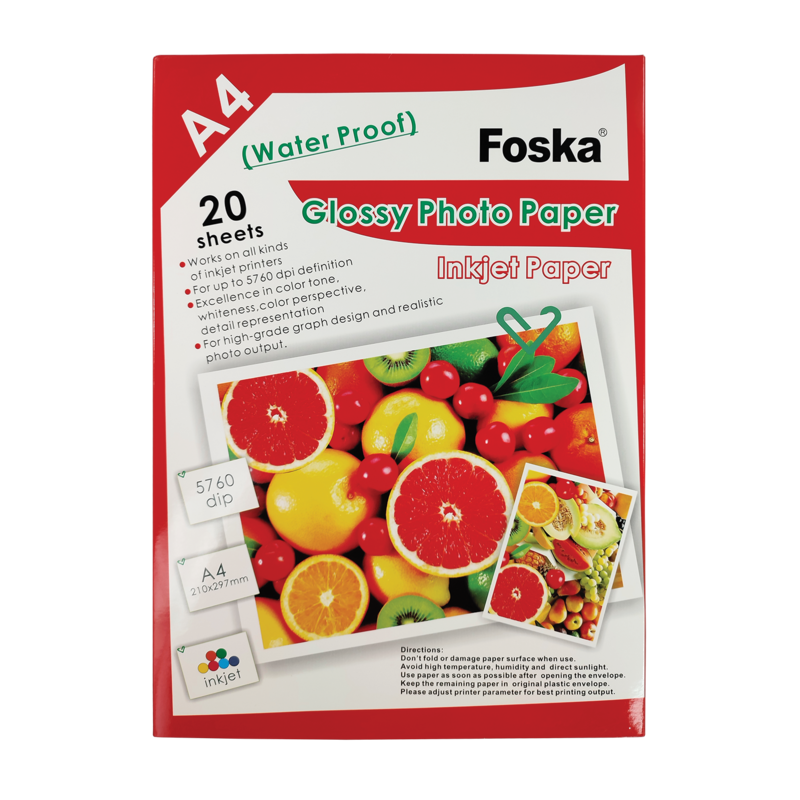 PAPEL FOTOGRAFICO `FK` ALTO BRILLO 21x30cm.PQ.20hj.DE 230gr./m2,