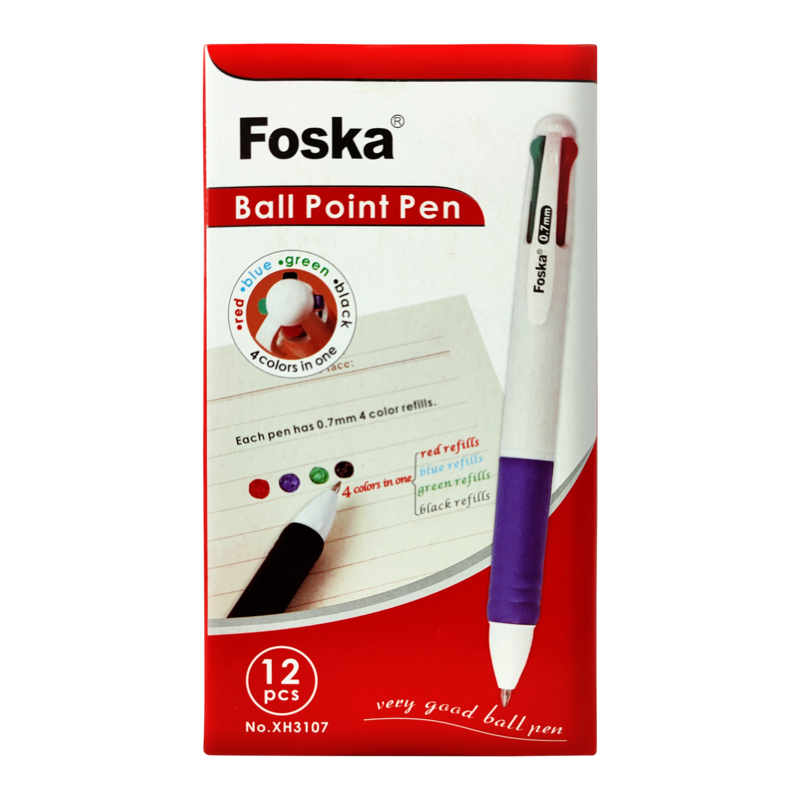 BOLIGRAFO DE 4 COLORES `FK` CJ.12pz.PLASTICO C/REPUESTOS NEGRO/AZUL/ROJO/VERDE