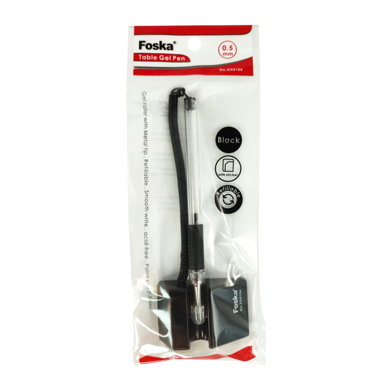BOLIGRAFO CON CABUYA `FK` BL.1pz.P/ESCRITORIO/MOSTRADOR C/BASE AUTOADHESIVA NEGRO