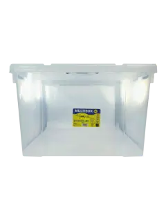 CAJA PLASTICA (PP) TRANSPARENTE OK 105 LITROS 64x44x40cm.EP.1pz./REFORZADA C/TAPA+ASA