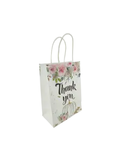 BOLSA KRAFT PARA REGALOS "FK" FANTASIA 120GR./M2.PQ.20PZ.15X8X21CM.FLORES/THANK YOU