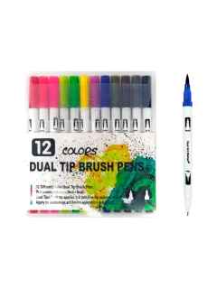 MARCADOR P/DISENO `FK` ACUARELABLES DOBLE PUNTA BRUSH+FINO ST.12 COL.SURT.