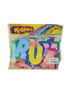 FOAMY SIGNOS "KT" LETRAS ABECEDARIO BL.79PZ.MED. 7X4CM.COLORES SURT.