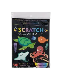 BLOCK CARTILLA T/PIZARRA MAGICA P/RASPAR TEMA ANIMALES DE MAR 14X19CM.PQ.1ST.C/9HJ.+1 PIN C/U.