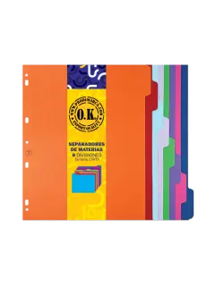 SEPARADORES DE 8 DIVISIONES `OK` COLOR 180gr.CARTA PQ.10jg.229x279mm.(9x11") P/MATERIAS