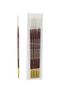 PINCEL SINTETICO `SA` DELINEADOR REDONDO GOLD # 0 PQ.12pz.MANGO CORTO CROMO/VINO TINTO