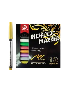 MARCADOR P/DISENO `MB` METALIC DOBLE PTA.FINA-MED.1-2mm.ST.12pz.B/AGUA COL.SURT.