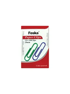 CLIPS PARA PAPEL 'FK' C/RECUBRIMIENTO VINILICO EN COLORE 28mm.PQ.10cj.x100pz.C/U.