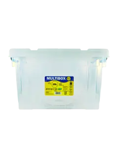CAJA PLASTICA (PP) TRANSPARENTE OK 25 LITROS 42x30x25cm.EP.1pz./REFORZADA C/TAPA+ASA
