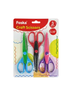 TIJERA MANUALIDADES 13,3CM.(5,3") "FK" HOJA 1,5MM.BL.3PZ.ACERO INOX.CORTE ONDA