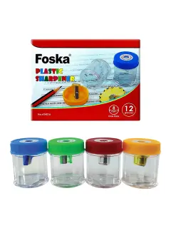 SACAPUNTAS ESCOLARES `FK` PLASTICO C/DEPOSITO CJ.12pz.GDE.6x5cm.1 PUNTA COL.SURT.