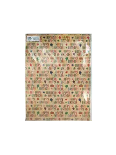 PAPEL REGALO KRAFT "FK" FANTASIA NATURAL PQ.50HJ.100GR.50X70CM.CUMPLEAÑOS/BIRTHDAY