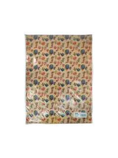 PAPEL REGALO KRAFT "FK" FANTASIA NATURAL PQ.50HJ.100GR.50X70CM.GLOBOS/ANIMALES/CUMPLEAÑOS