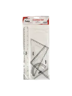 JGO.GEOM.PLASTICO (XPS) FK 30cm.ST.1pz.REGLA+2 ESCUADRAS+TRANSPORTADOR TRANSPARENTE